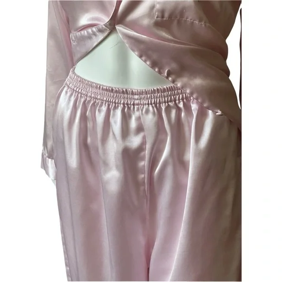 Vintage Ashley Taylor Pale Pink Satin Button-Up Pajama Set PJ’s Sz M - Picture 6 of 11